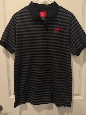 Men's Arsenal Black Striped Polo with Red Chest Accent